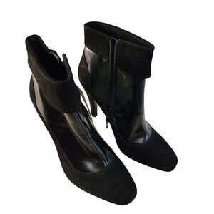 New Enzo Angiolini Women's Black Leather Suede Side Zip Booties Heel Size 8.5 M